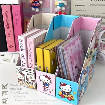 Kék háttérrel Kitty karikatúra — könyvállvány és tároló doboz az asztali könyvespolchoz, kartonpapír