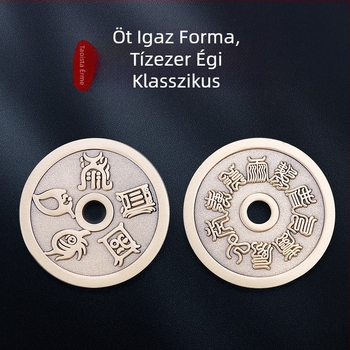 Taoista öt hegyek diagramjával, réz pénz medállal, autókulcs medállal, retro férfi ékszer