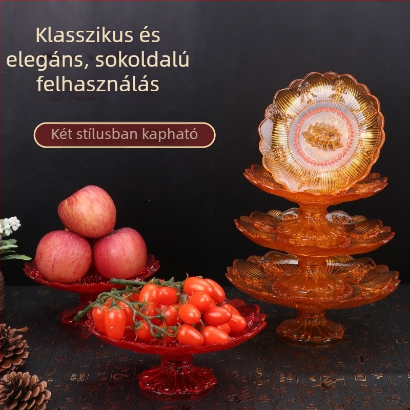 Vörös lótusz áldozati tál házi oltárhoz, átlátszó műanyag gyümölcstál