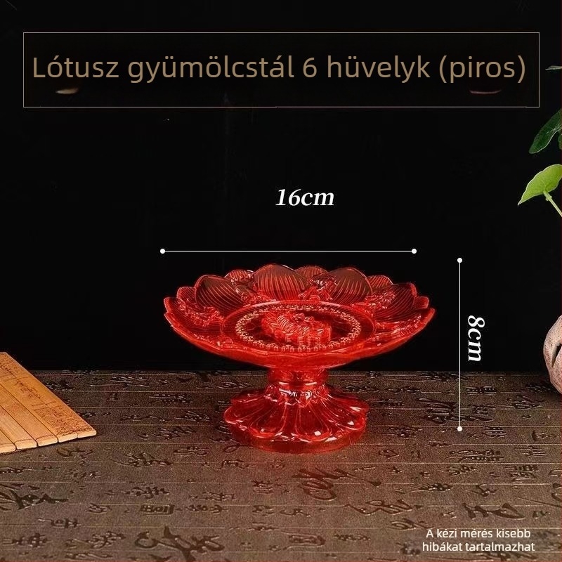 Vörös lótusz áldozati tál házi oltárhoz, átlátszó műanyag gyümölcstál