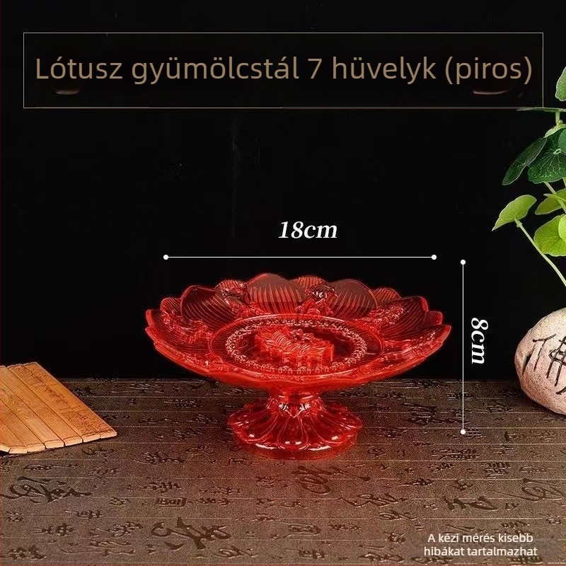 Vörös lótusz áldozati tál házi oltárhoz, átlátszó műanyag gyümölcstál