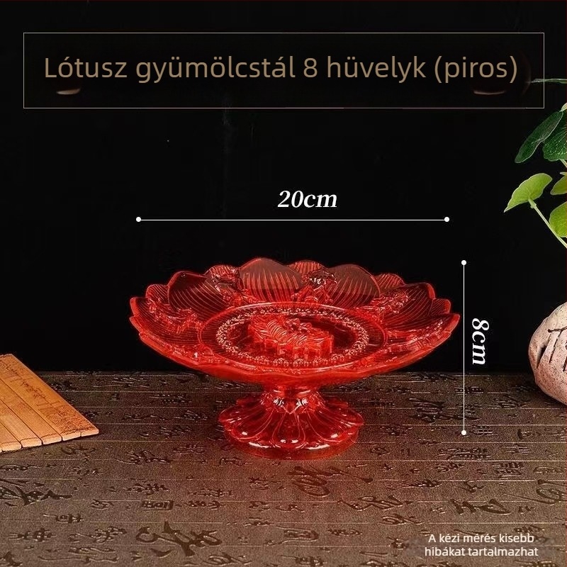 Vörös lótusz áldozati tál házi oltárhoz, átlátszó műanyag gyümölcstál