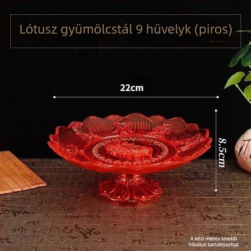 Vörös lótusz áldozati tál házi oltárhoz, átlátszó műanyag gyümölcstál