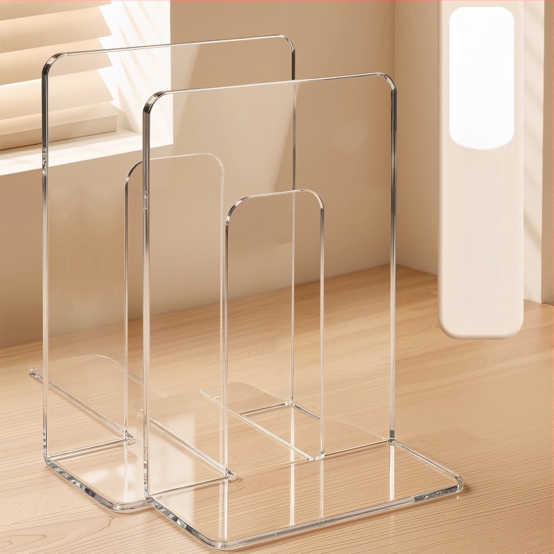 Akril asztali könyvtartó, műanyag könyvtartó, átlátszó polcos elválasztó, asztali rendező