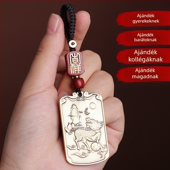 Taoista medál: hal ugrik át a sárkánykapun és qilin motívum, bronz lemez medál kulcstartóhoz