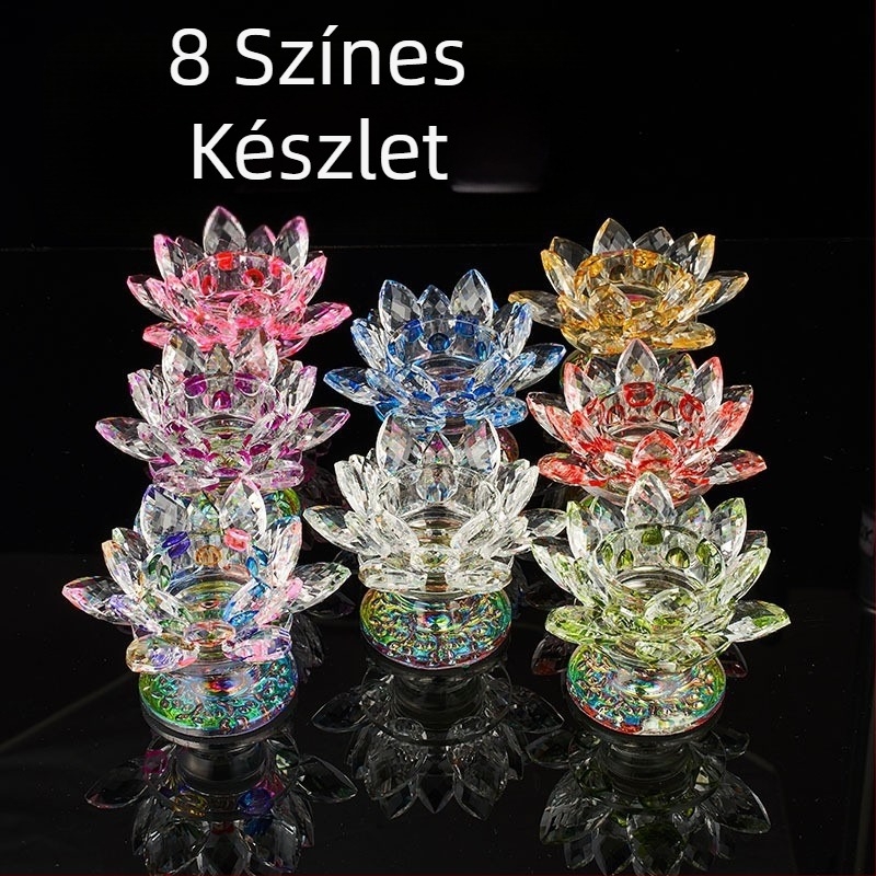 Kristályból készült lótusz olajlámpa tartó – többszínű lótusz, templomi felajánlás