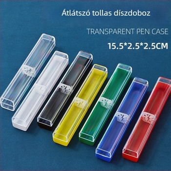 Átlátszó tolltartó fedéllel, elegáns, kompakt tok aláíró tollhoz, színes félátlátszó fekete felület
