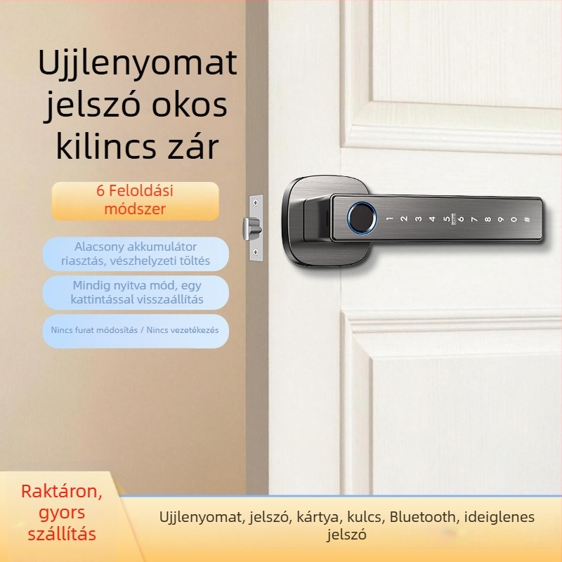 Intelligens ajtózár jelszóval és ujjlenyomat-azonosítással fa ajtókhoz