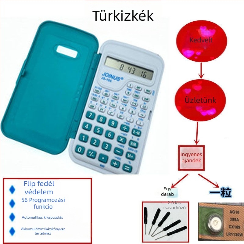 Hordozható, színes flip-tetős tudományos számológép diákoknak – 10 számjegy, többfunkciós