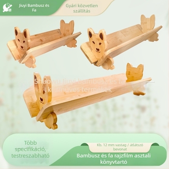 Bambusz és fa könyvtartó – masszív faanyagú íróasztali könyvtartó, kreatív minimalist dizájn, kompakt mini polc