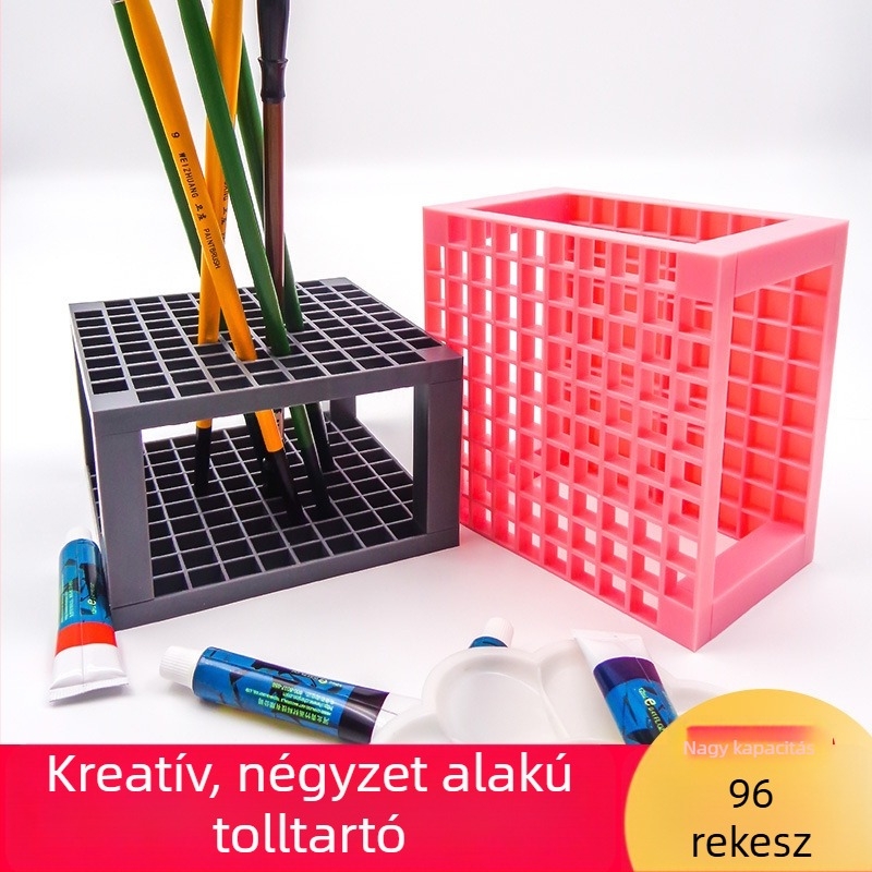 Wei Zhuang 96 rekeszes négyzetes ecsettartó hosszú nyelű ecsetekhez olajfestéshez, akvarellhez és gouache-hoz - szárító állvány