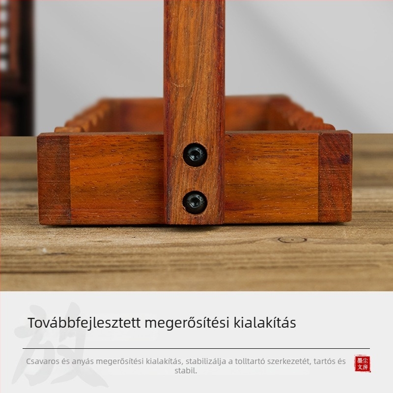 Kaligráfiához készült fa falra akasztható toll- és ecsettartó, tíz rekesz, retro stílus, A Tanulmány Négy Kincse