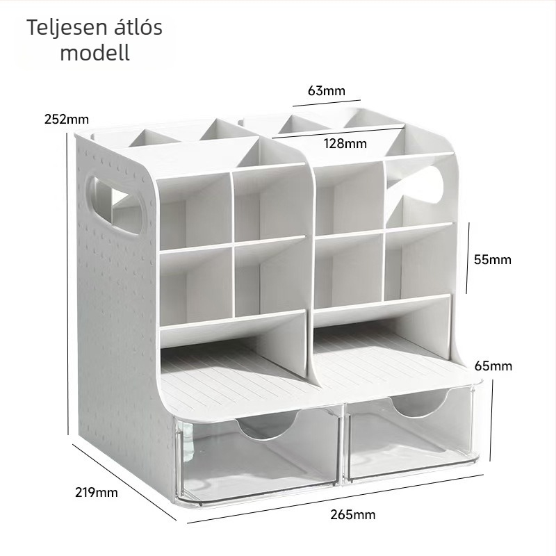 Asztali tolltartó, többfunkciós, ferde kialakítású, két szintű írószer-szervező