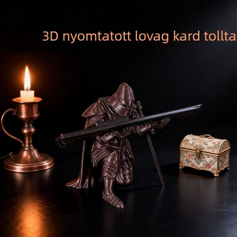 3D-nyomtatott lovag tolltartó, fémes felülettel, középkori stílusú asztali dekoráció
