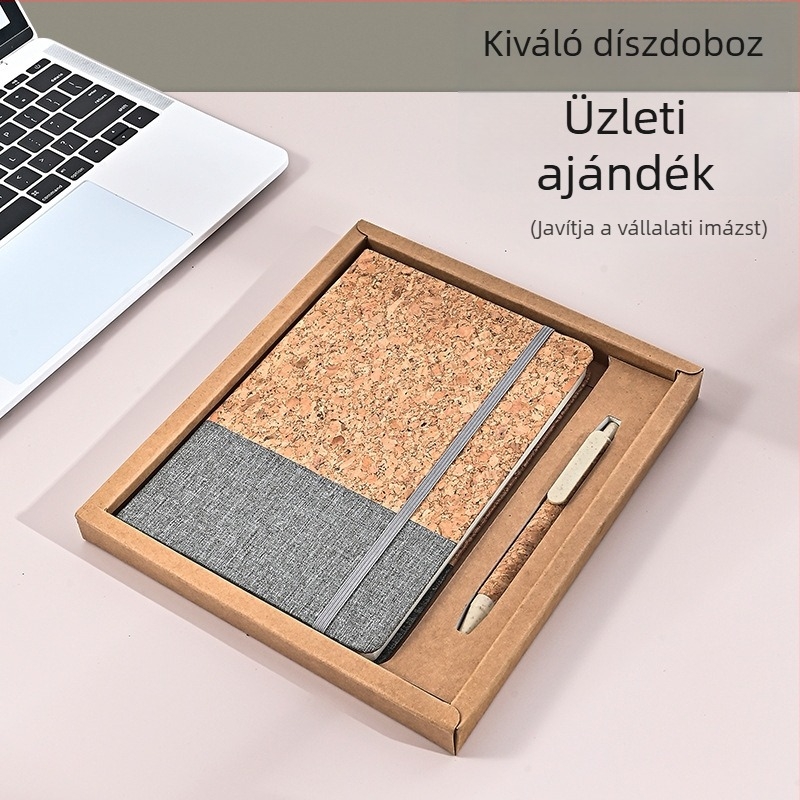 A5-ös notesz készlet parafa-textúrájú borítóval és búzaszalmas dizájnnal, varrott kötés, Dowling papír, 80 g/m², 100–200 oldal, egyszerű stílus, logó nyomtatás egyedi igény szerint