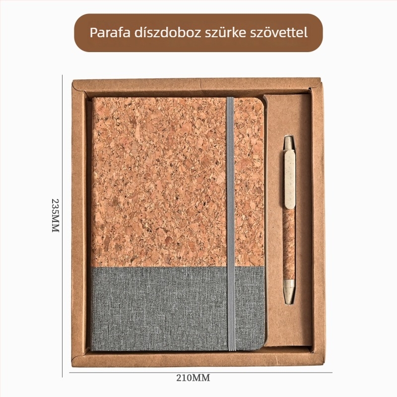 A5-ös notesz készlet parafa-textúrájú borítóval és búzaszalmas dizájnnal, varrott kötés, Dowling papír, 80 g/m², 100–200 oldal, egyszerű stílus, logó nyomtatás egyedi igény szerint