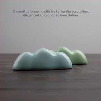 Felhőhegy tolltartó Ru-kiln celadon kerámiából, kreatív kaligráfiához és a Négy Kincshez, asztali dísz
