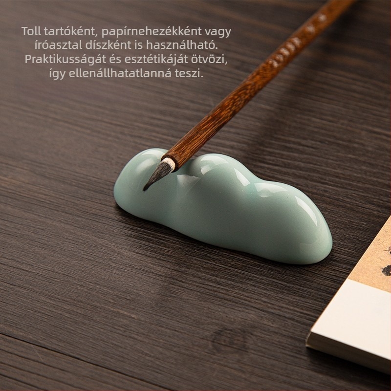 Felhőhegy tolltartó Ru-kiln celadon kerámiából, kreatív kaligráfiához és a Négy Kincshez, asztali dísz