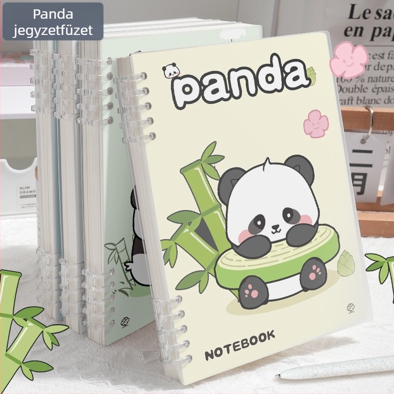 Levéllel leválasztható notesz panda dizájnnal, elegáns és tartós, matt PP borító, napló, A5-ös méret, 60 lap