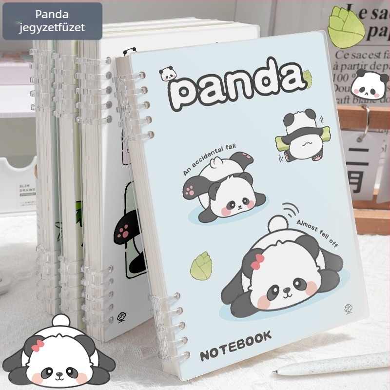 Levéllel leválasztható notesz panda dizájnnal, elegáns és tartós, matt PP borító, napló, A5-ös méret, 60 lap