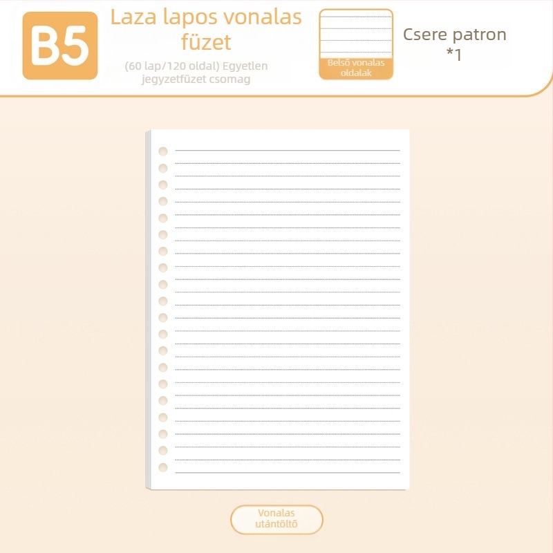 True Color B5 cserélhető noteszrefill A5-ös méretű, vonalas, üres és rácsos oldalakkal angol nyelv gyakorlásához