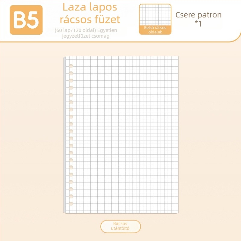 True Color B5 cserélhető noteszrefill A5-ös méretű, vonalas, üres és rácsos oldalakkal angol nyelv gyakorlásához