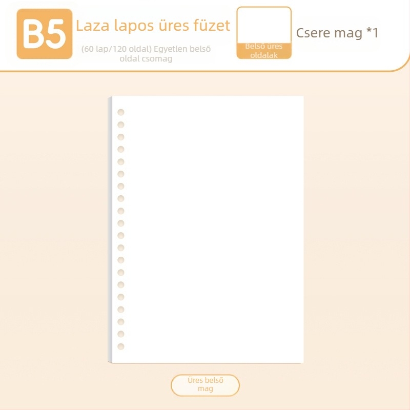 True Color B5 cserélhető noteszrefill A5-ös méretű, vonalas, üres és rácsos oldalakkal angol nyelv gyakorlásához
