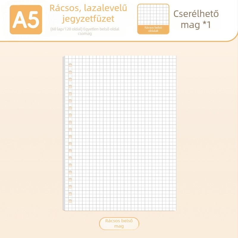 True Color B5 cserélhető noteszrefill A5-ös méretű, vonalas, üres és rácsos oldalakkal angol nyelv gyakorlásához