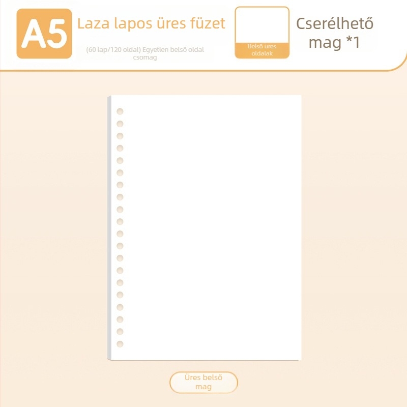 True Color B5 cserélhető noteszrefill A5-ös méretű, vonalas, üres és rácsos oldalakkal angol nyelv gyakorlásához