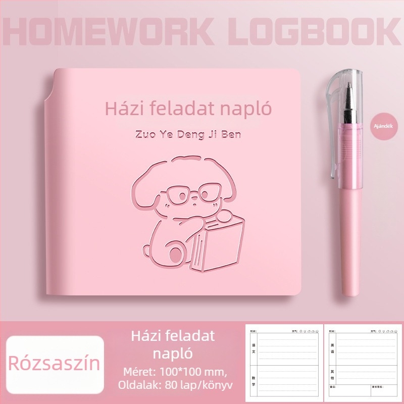 Házi feladat napló tolltartóval, kemény kötésű, kompakt füzet általános iskolásoknak
