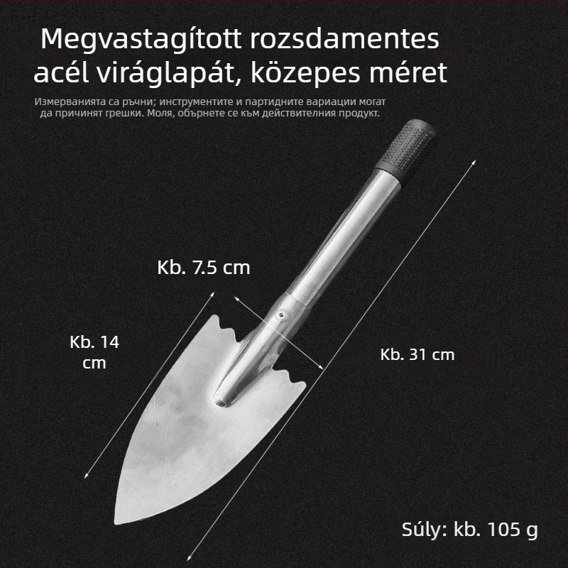 Rozsdamentes acél viráglapát – kiskerti eszköz ültetéshez és talajmunkához