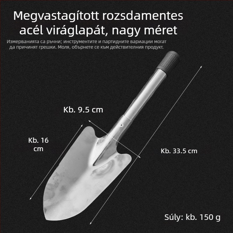 Rozsdamentes acél viráglapát – kiskerti eszköz ültetéshez és talajmunkához