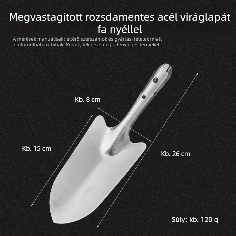 Rozsdamentes acél viráglapát – kiskerti eszköz ültetéshez és talajmunkához