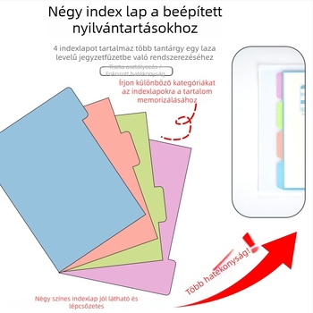 Levehető betétekkel és indexoldalakkal rendelkező diákok számára nagy kapacitású notesz (A5, 60 lap)