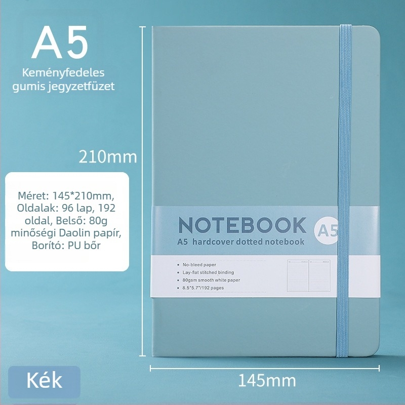 A5-ös méretű notesz pánttal, 100 oldal, Dowling-papír 80 g/m², egyszerű irodai tervező