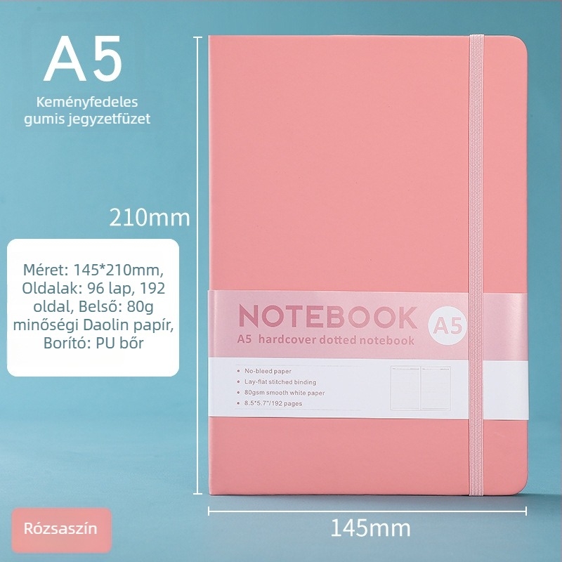 A5-ös méretű notesz pánttal, 100 oldal, Dowling-papír 80 g/m², egyszerű irodai tervező