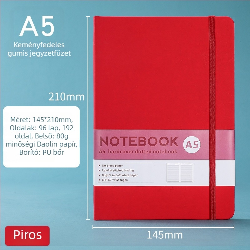 A5-ös méretű notesz pánttal, 100 oldal, Dowling-papír 80 g/m², egyszerű irodai tervező