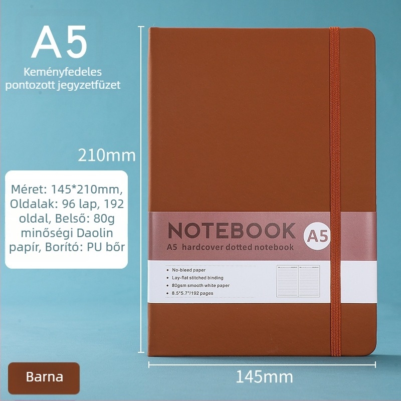 A5-ös méretű notesz pánttal, 100 oldal, Dowling-papír 80 g/m², egyszerű irodai tervező