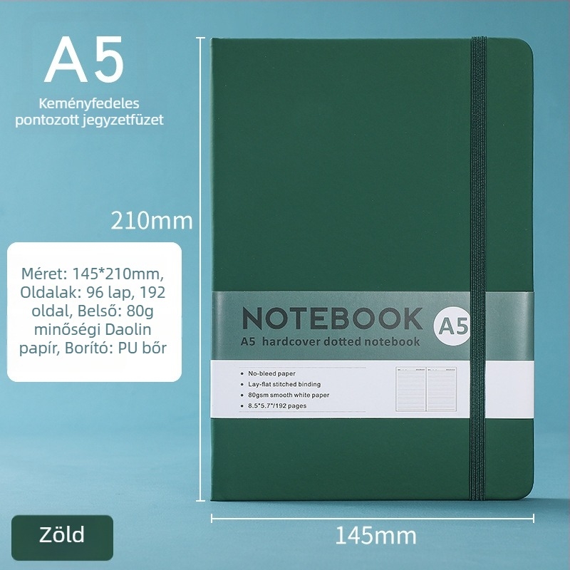 A5-ös méretű notesz pánttal, 100 oldal, Dowling-papír 80 g/m², egyszerű irodai tervező