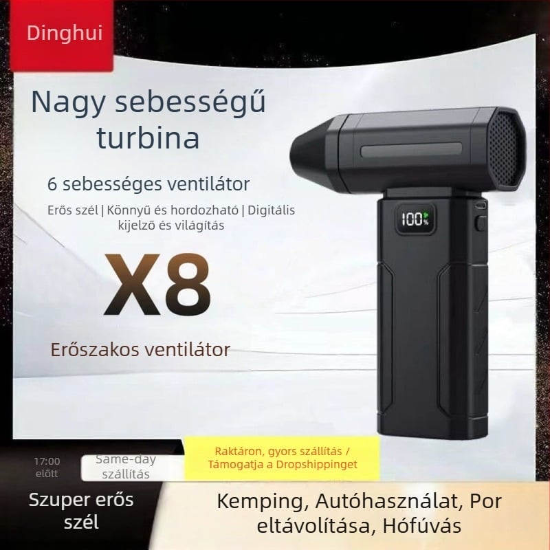 X8 turbóventilátor – nagy sebességű pormentesítő fúvó, asztali és kézi használatra, erős légáramlat