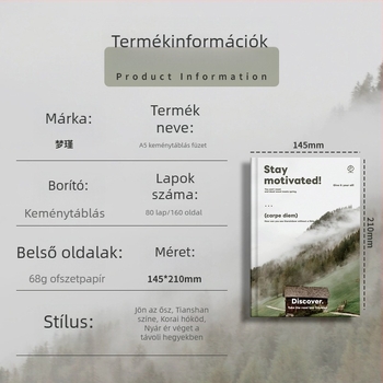 A5 jegyzetfüzet tájmotívummal és nemzeti stílussal, kemény kötés, kreatív napló diákoknak