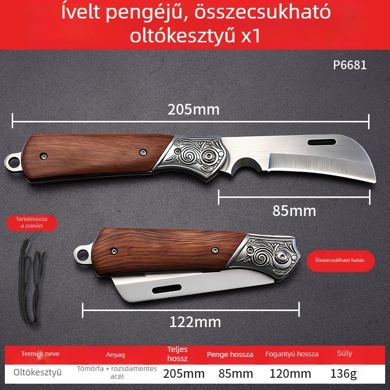 Szakmai kerti oltókés otthoni használatra, vastított nagy szilárdságú rozsdamentes acélból, többfunkciós gyümölcsfa oltókés.