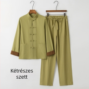 Női Hanfu felső kínai stílusban – retro Tang stílusú álló gallérral és köthető gombokkal, hosszú ujjak, Zen teás viselet