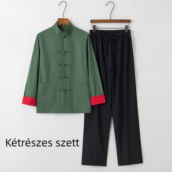 Női Hanfu felső kínai stílusban – retro Tang stílusú álló gallérral és köthető gombokkal, hosszú ujjak, Zen teás viselet