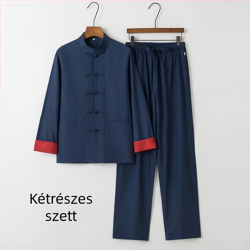 Női Hanfu felső kínai stílusban – retro Tang stílusú álló gallérral és köthető gombokkal, hosszú ujjak, Zen teás viselet