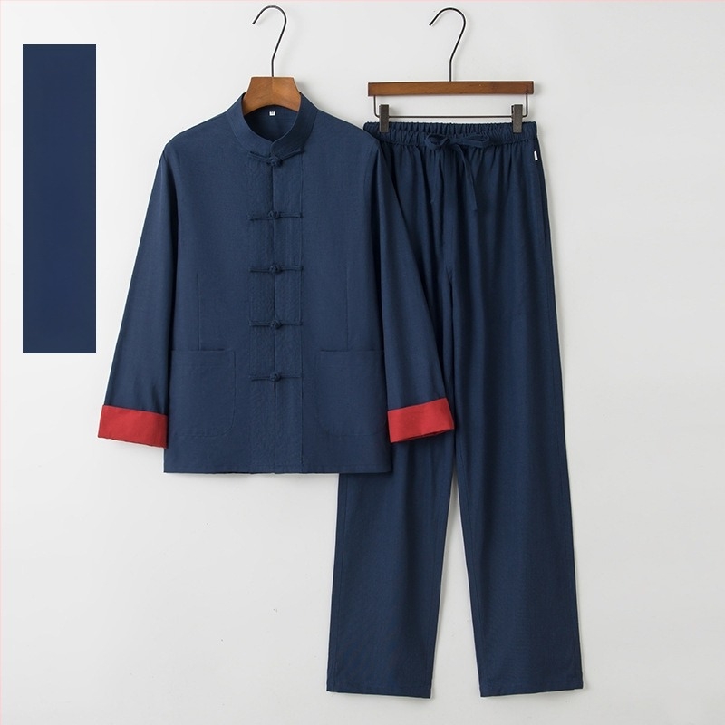 Női Hanfu felső kínai stílusban – retro Tang stílusú álló gallérral és köthető gombokkal, hosszú ujjak, Zen teás viselet