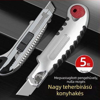 Nehéz terhelésű vágó kés, teljes acél konstrukció, vastagított tapétázó kés, ipari osztályú fekete penge, rozsdamentes acél pengetartó, papírvágó