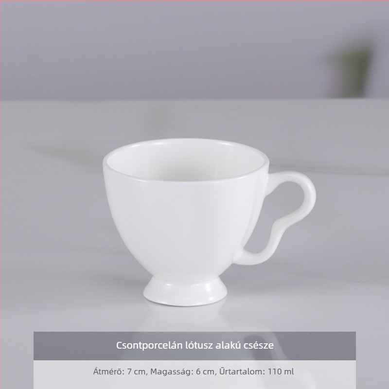Bone china kávéscsésze és alátét készlet, fehér, irodai és otthoni használatra