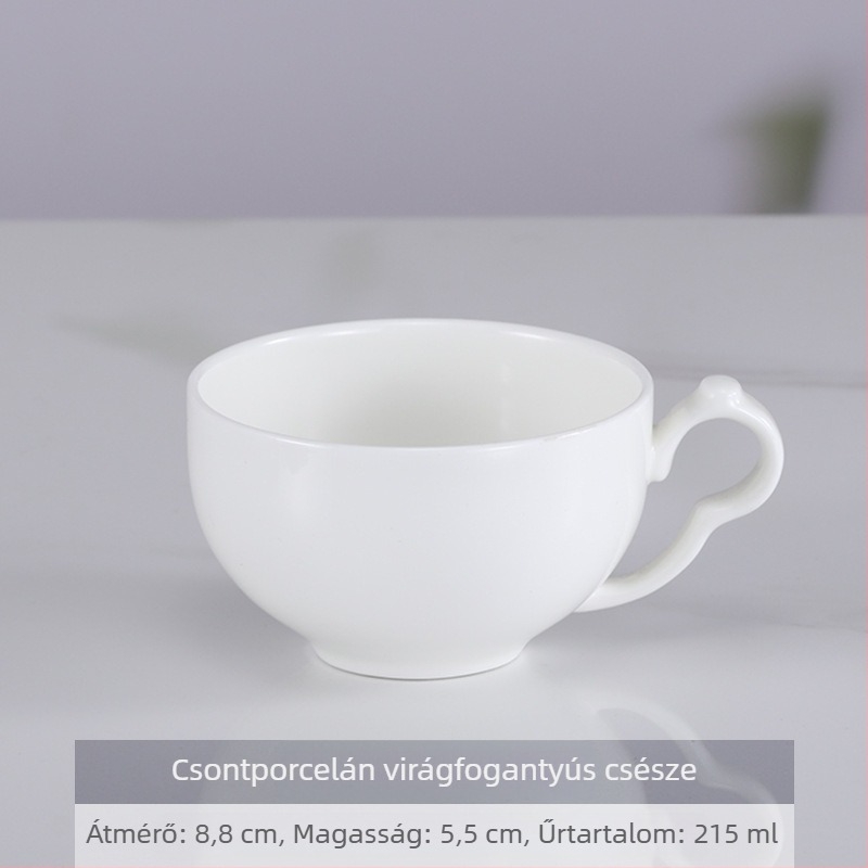 Bone china kávéscsésze és alátét készlet, fehér, irodai és otthoni használatra