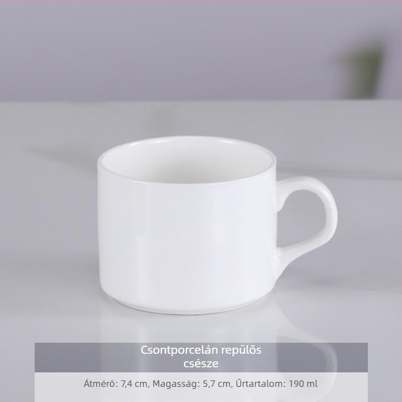 Bone china kávéscsésze és alátét készlet, fehér, irodai és otthoni használatra